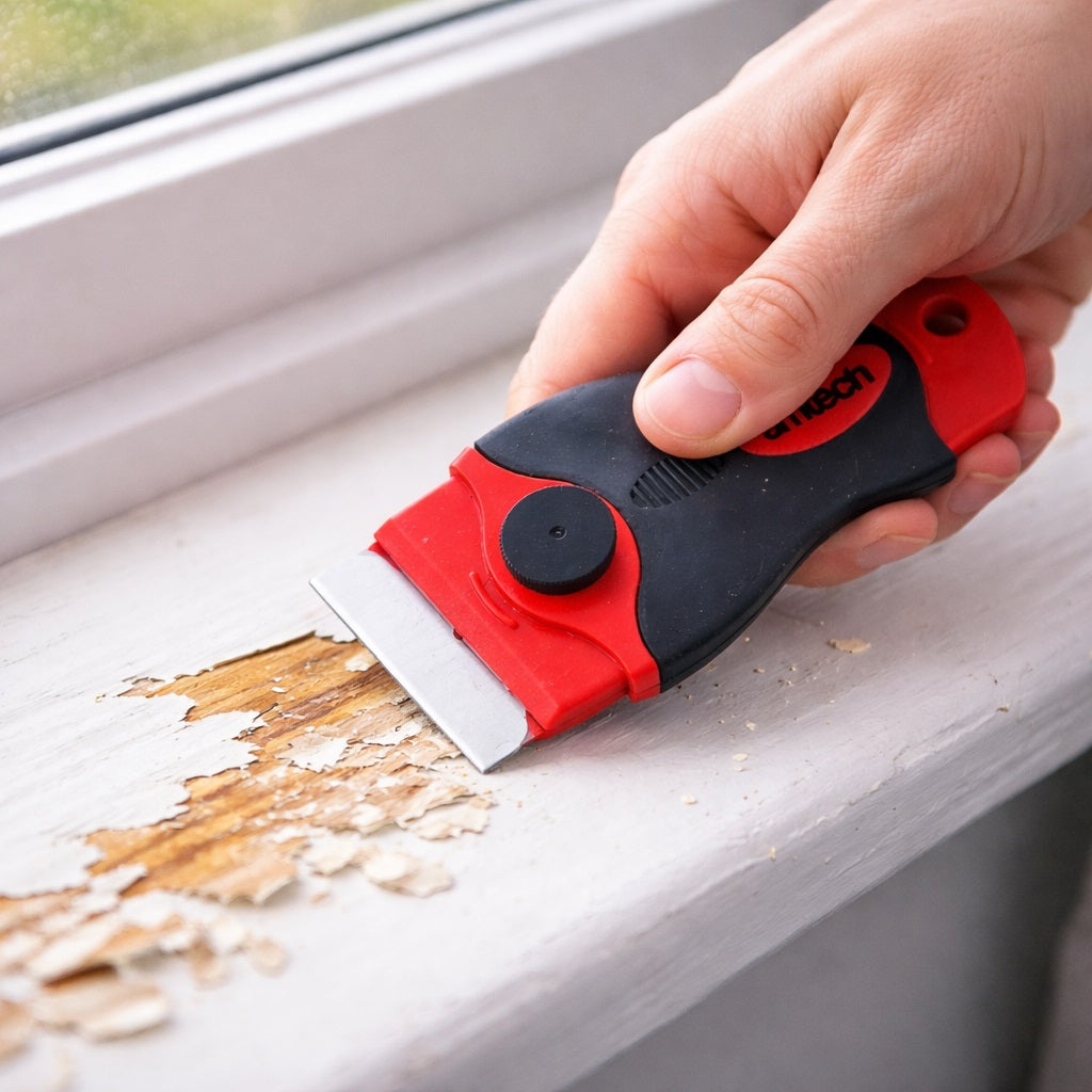 Amtech Mini Soft Grip Scraper with Blade Safety Guard Red and Black G0962 | Compact Hand Scraper Tool | Paint Remover Scraper | Soft Grip Handle