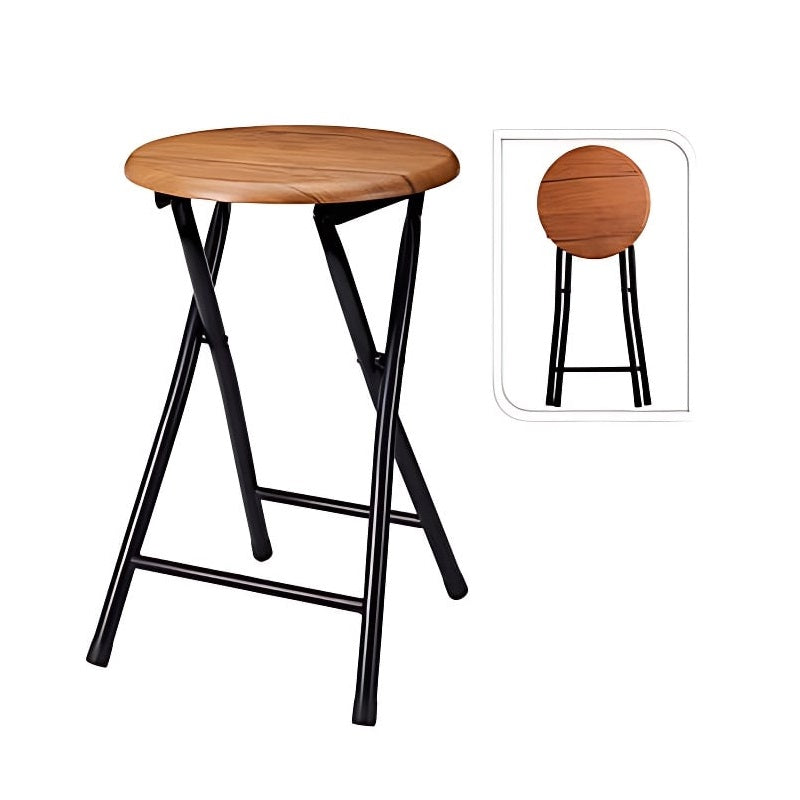 Folding Stool Brown YK3000020 | MDF Seat Stool | Metal Frame Folding Chair | Portable Compact Stool | Space Saving Seating | Kitchen Bar Stool | Indoor Utility Stool | Foldable Seating Furniture