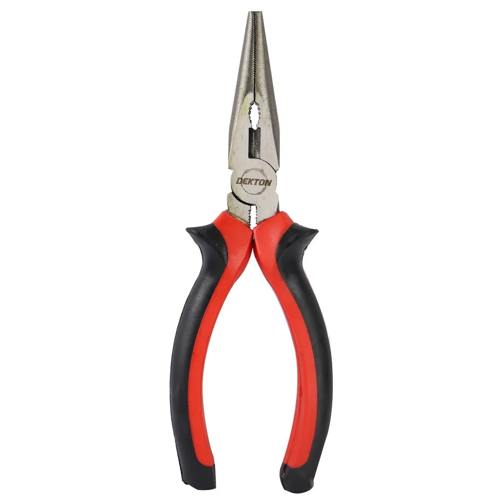 Dekton Long Nose Pliers Red and Black 6-Inch DT20141A | Shock Proof Handle | Anti Slip Grip | Drop Forged Carbon Steel | Precision Tool for DIY and Electrical Work | Two Component Handle | Heat Treated Fully Polished Steel | Pointed Nose Pliers