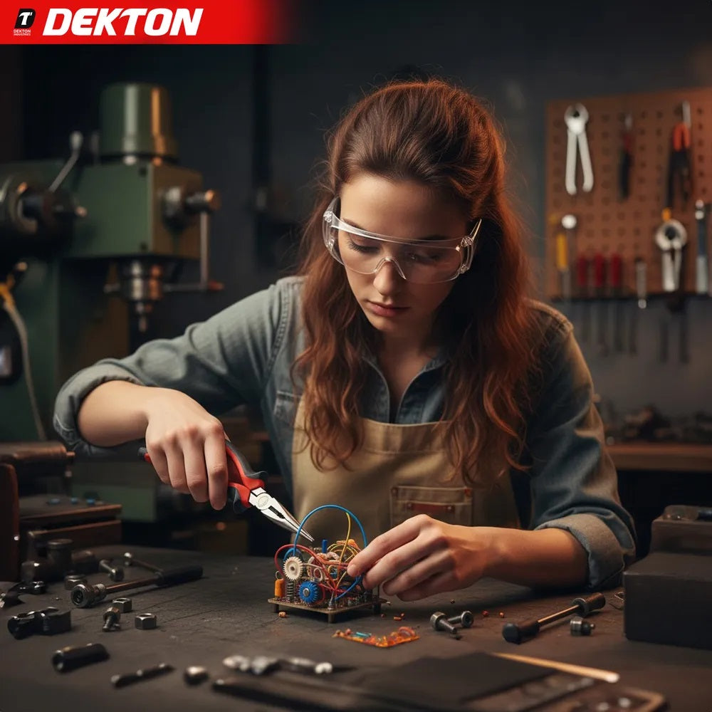 Dekton Long Nose Pliers Red and Black 6-Inch DT20141A | Shock Proof Handle | Anti Slip Grip | Drop Forged Carbon Steel | Precision Tool for DIY and Electrical Work | Two Component Handle | Heat Treated Fully Polished Steel | Pointed Nose Pliers