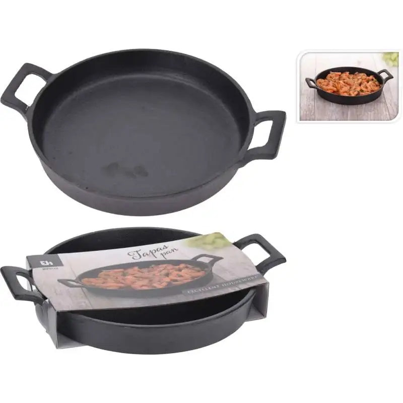 Excellent Houseware Cast Iron Multipurpose Tapas Pan Black 19cm C85000280 | Durable Serving Pan | Double Handle Skillet | Ideal for Cooking and Serving Tapas | Frying Pan | Cast Iron Skillet | Appetizer Pan