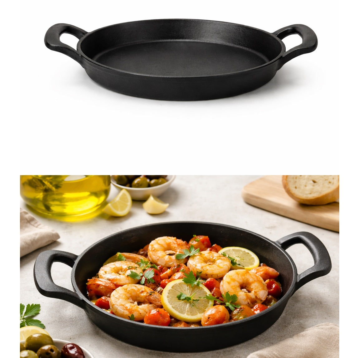 Excellent Houseware Cast Iron Multipurpose Tapas Pan Black 19cm C85000280 | Durable Serving Pan | Double Handle Skillet | Ideal for Cooking and Serving Tapas | Frying Pan | Cast Iron Skillet | Appetizer Pan