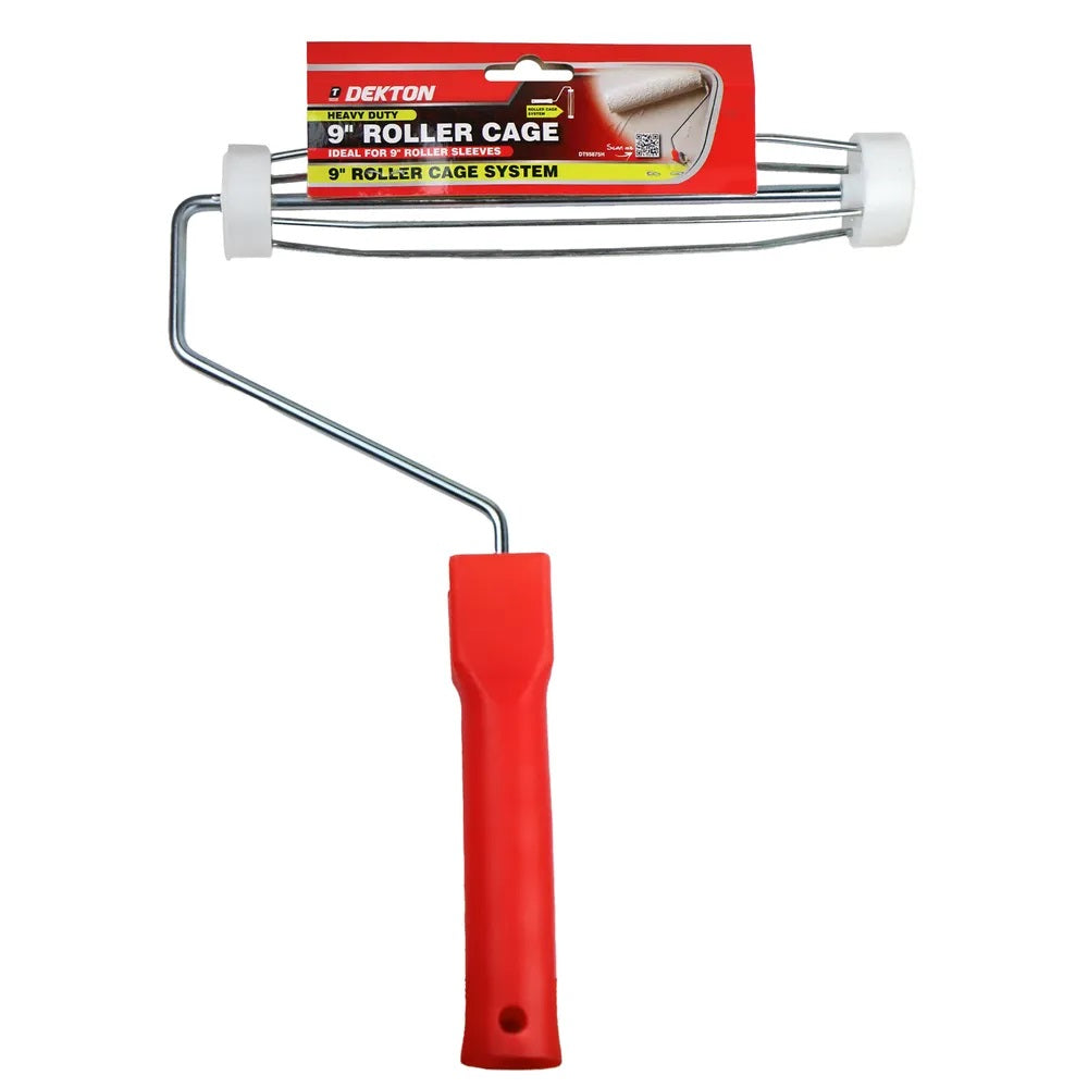 Dekton Paint Roller Cage Frame with Head Sleeves Red 9-Inch DT95875H | Heavy Duty Roller Handle | Durable Steel Frame for Painting | Smooth Rolling Paint Frame | Home Painting Tool | Ceiling Paint Roller | Wall Painting Roller Frame