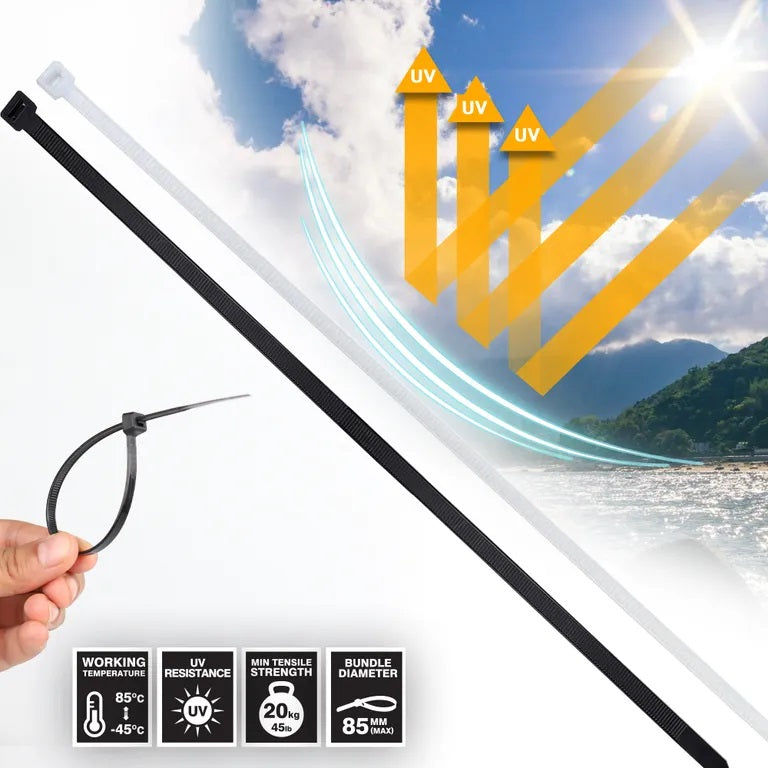 Dekton Heavy-Duty Multi Purpose Cable Ties Black 300mm x 4.8mm Pack of 40 DT70471B | Clic-Loc Technology | High Tensile Strength | Temperature Resistant | Self-Locking Teeth | For Indoor and Outdoor Use | UV Resistance | Bundle Diameter 85mm | Holds Up
