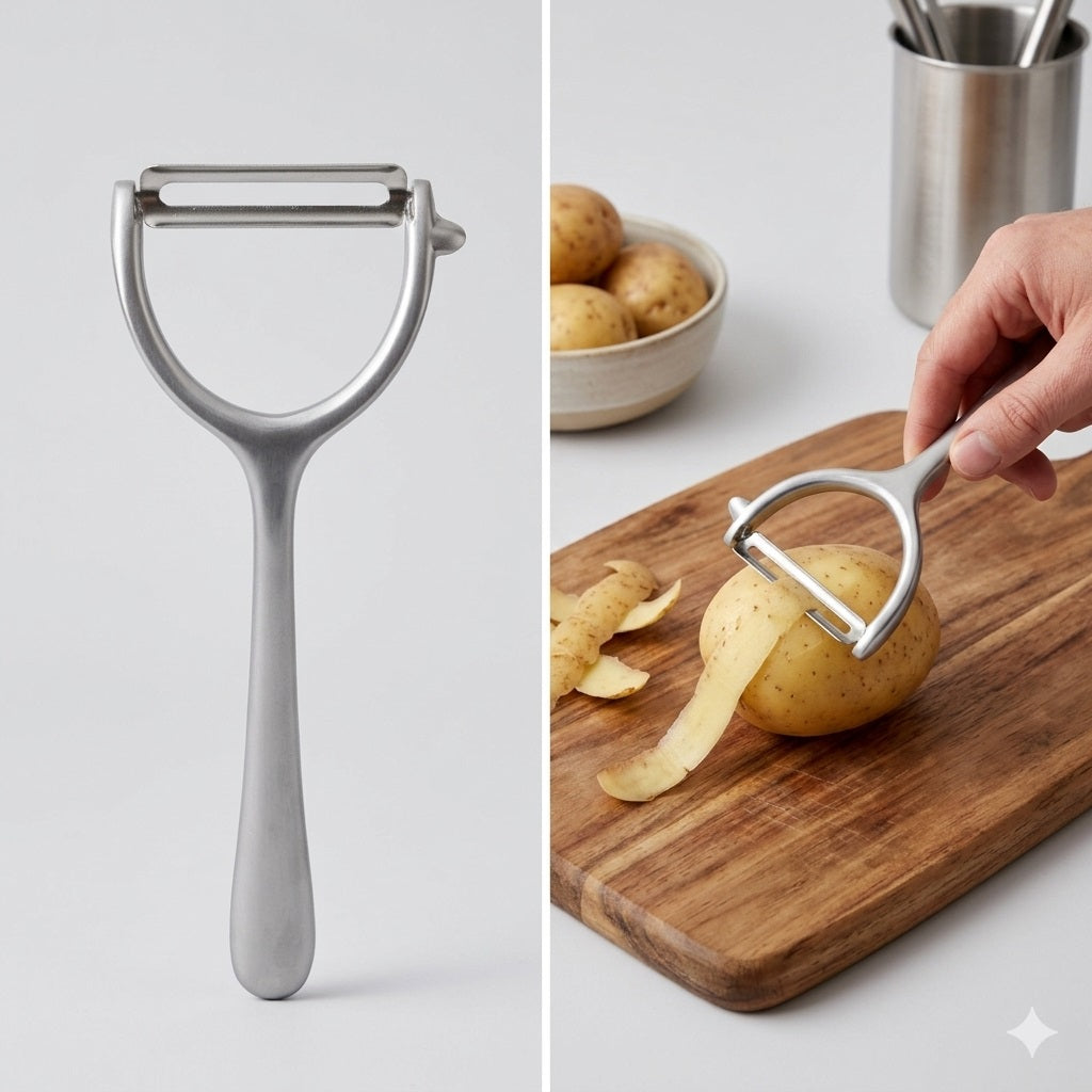 Excellent Houseware Stainless Steel Vegetable Peeler Light Grey 17.5cm CY5657950 | Ergonomic Y Shape Potato Peeler | Pairing Knife | Sharp Swivel Blade | Kitchen Peeling Tool | For Fruits and Vegetables | Handheld Peeler | Kitchen Tool | Cooking Utensil | Food Prep Tool | Vegetable Cutter