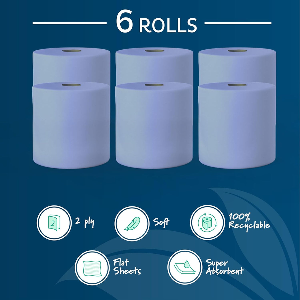 Swift Centrefeed 2 Ply Paper Rolls Blue Pack of 6 SW102 | Professional Embossed Cleaning Rolls | 100 Percent Recycled Tissue | Strong Absorbent | Wiping Paper | For Kitchens Workshops and Commercial Use | Recycled Paper Towels | Cleaning Paper | Multipurpose Paper Towels | Wiper Rolls | Disposable Paper Rolls