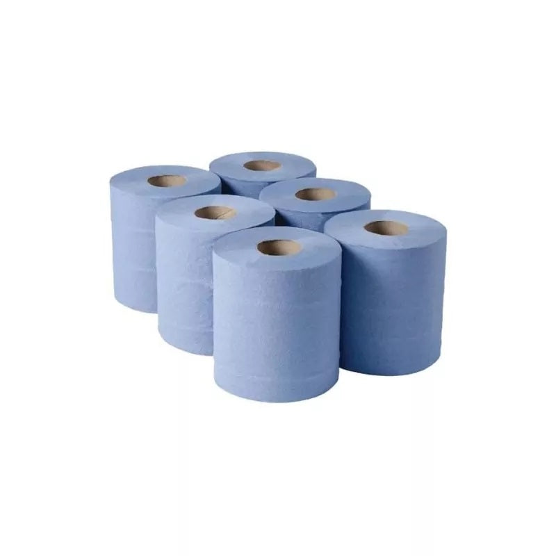 Swift Centrefeed 2 Ply Paper Rolls Blue Pack of 6 SW102 | Professional Embossed Cleaning Rolls | 100 Percent Recycled Tissue | Strong Absorbent | Wiping Paper | For Kitchens Workshops and Commercial Use | Recycled Paper Towels | Cleaning Paper