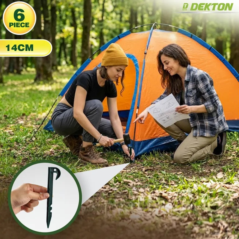 Dekton Garden Pegs Green 14cm Pack of 6 DT95875I | Heavy Duty Plastic Ground Stakes | Weatherproof | Reusable Tent Pegs | Secure and Anchor Garden Fabrics | For Nets and Tarpaulins | Garden Accessories | Landscaping Tools | Soil Anchoring Pegs | Garden