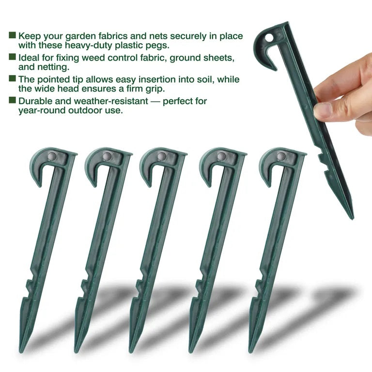 Dekton Garden Pegs Green 14cm Pack of 6 DT95875I | Heavy Duty Plastic Ground Stakes | Weatherproof | Reusable Tent Pegs | Secure and Anchor Garden Fabrics | For Nets and Tarpaulins | Garden Accessories | Landscaping Tools | Soil Anchoring Pegs | Garden