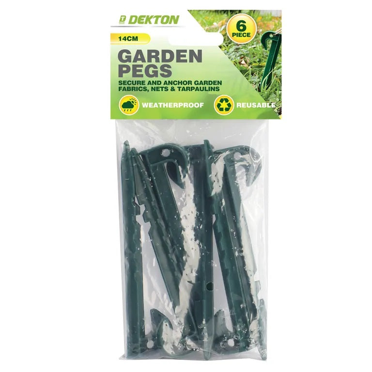 Dekton Garden Pegs Green 14cm Pack of 6 DT95875I | Heavy Duty Plastic Ground Stakes | Weatherproof | Reusable Tent Pegs | Secure and Anchor Garden Fabrics | For Nets and Tarpaulins | Garden Accessories | Landscaping Tools | Soil Anchoring Pegs | Garden