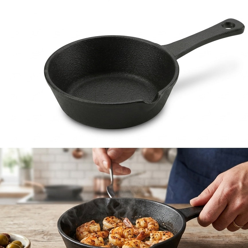 Excellent Houseware Cast Iron Multipurpose Tapas Pan Black 180ml C85000300 | With Pouring Spout | Durable Serving Pan | Heat Retaining Kitchen Cookware | Kitchen Essentials | Serving Pan | Rustic Kitchenware