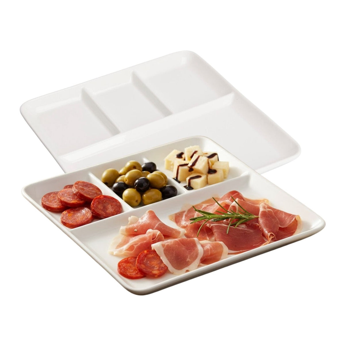 Excellent Houseware Serving Platter White 25.5cm x 25cm x 2.5cm 795880770 | High-quality Porcelain | Serving Tray with Compartments | Plastic Food Serving Plate | Kitchen Serveware | Snack Tray | Appetiser Plate | Party Serving Tray | Sectioned Plate | Fruit Serving Plate | Dessert Platter