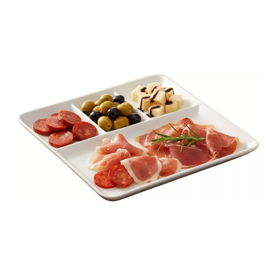 Excellent Houseware Serving Platter White 25.5cm x 25cm x 2.5cm 795880770 | High-quality Porcelain | Serving Tray with Compartments | Plastic Food Serving Plate | Kitchen Serveware | Snack Tray | Appetiser Plate | Party Serving Tray | Sectioned Plate