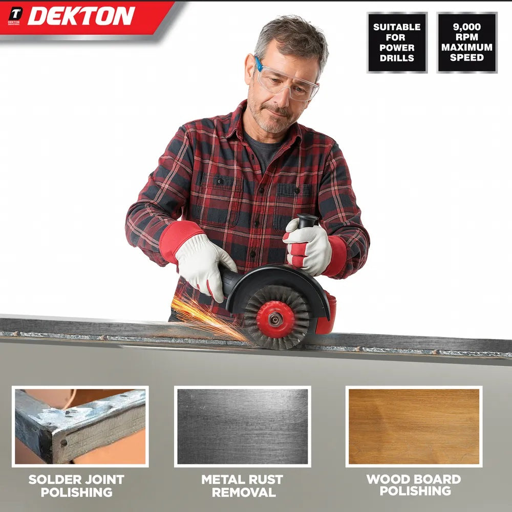 Dekton Twist Knot Wire Wheel M14 Red and Grey 100mm DT80513 | Professional Angle Grinder Wire Brush | Heavy Duty Rust Paint Removal Wheel | Deburr and Descale Cleaning Tool | 11000 RPM Max Speed | Steel Wire Brush | Grinder Accessories | Metal Cleaning