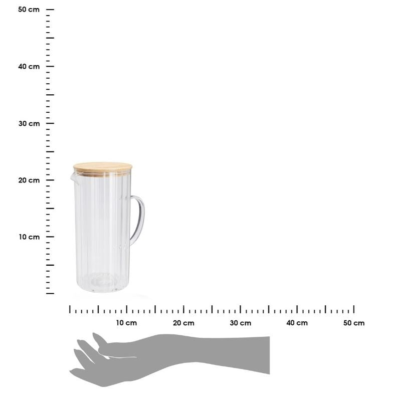 Excellent Houseware Glass Water Pitcher with Bamboo Lid Clear 1400ml CD4100140 | Ribbed Jug with Handle | Leakproof Lid | Carafe for Water Juice Iced Tea | Heat Resistant Glass | Drink Dispenser | Fridge Water Jug | Kitchen Water Jug | Beverage Pitcher