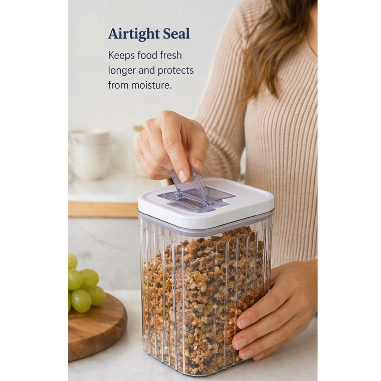 Excellent Houseware Airtight Food Storage Container Clear 950ml 176000750 | Plastic Kitchen Canister with Secure Lid | Dry Food Storage Jar | For Cereals Snacks Pasta | Pantry Organiser Box | BPA Free Box | Dry Food Container | Cereal Storage Jar | Snack Storage Container | Kitchen Organiser Box
