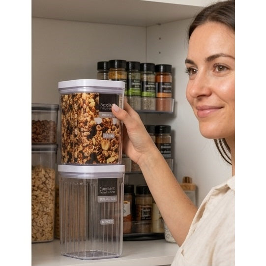 Excellent Houseware Airtight Food Storage Container Clear 950ml 176000750 | Plastic Kitchen Canister with Secure Lid | Dry Food Storage Jar | For Cereals Snacks Pasta | Pantry Organiser Box | BPA Free Box | Dry Food Container | Cereal Storage Jar | Snack