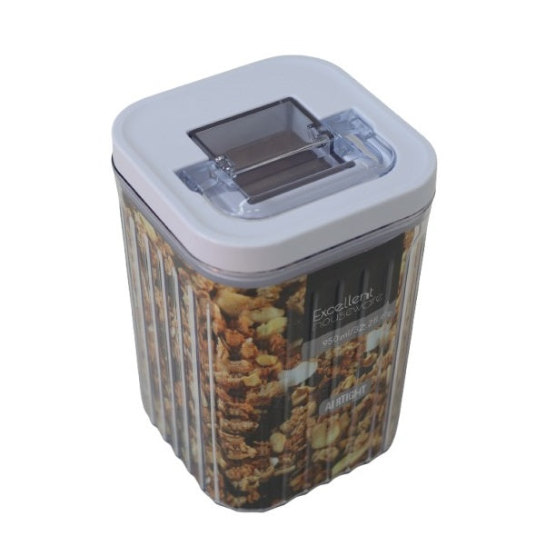 Excellent Houseware Airtight Food Storage Container Clear 950ml 176000750 | Plastic Kitchen Canister with Secure Lid | Dry Food Storage Jar | For Cereals Snacks Pasta | Pantry Organiser Box | BPA Free Box | Dry Food Container | Cereal Storage Jar | Snack