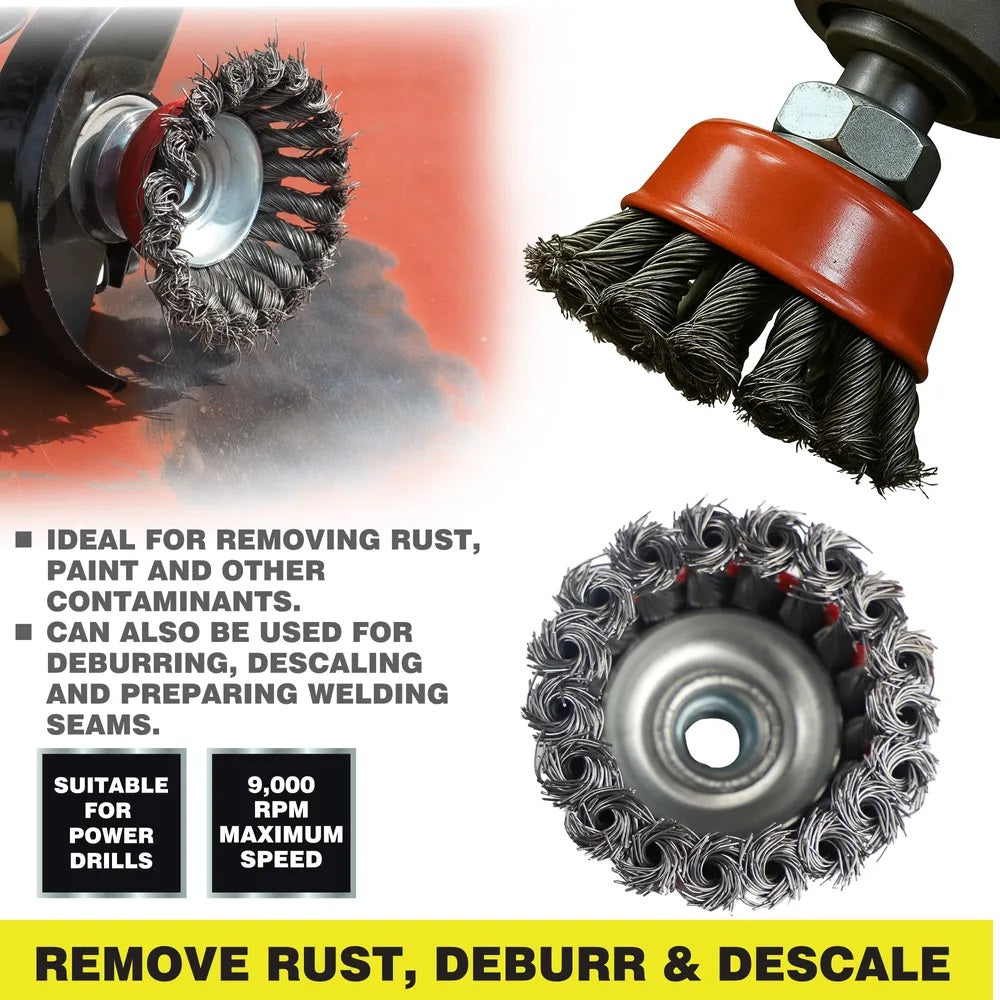 Dekton Professional Twist Knot Wire Cup Brush M14 Red 100mm DT80519 | Heavy Duty Steel Wire Brush | For Angle Grinder | Rust Paint Removal | Deburr | Descaling Tool | Maximum 8500 RPM Speed | For Prepairing Welding Seams | Metal Fabrication Tool