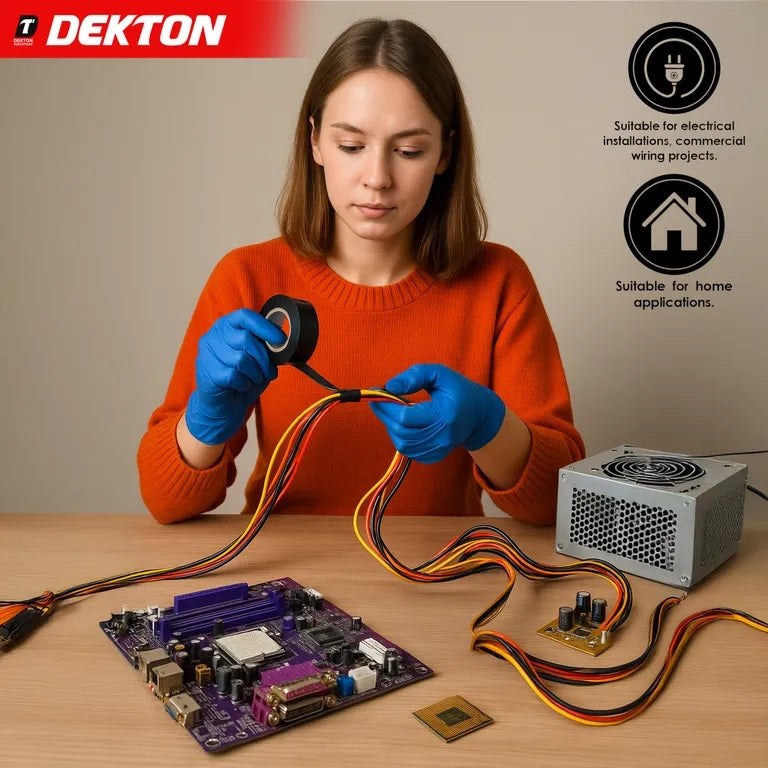 Dekton Extra Strength PVC Tape Black 13Mtr x 15mm Pack of 3 DT90859 | 0.12mm Thickness | Water Resistant | For Electrical Repairs | Self Fusing Adhesive Tape | Electrical Insulation Tape | Cable Protection Tape | DIY Electrical Tape | Multi Purpose Tape