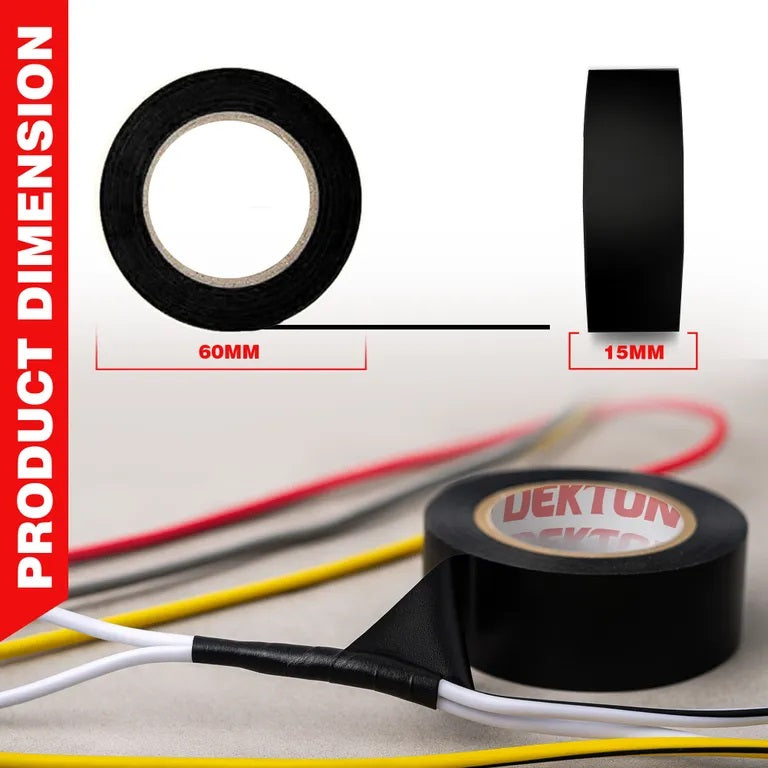 Dekton Extra Strength PVC Tape Black 13Mtr x 15mm Pack of 3 DT90859 | 0.12mm Thickness | Water Resistant | For Electrical Repairs | Self Fusing Adhesive Tape | Electrical Insulation Tape | Cable Protection Tape | DIY Electrical Tape | Multi Purpose Tape