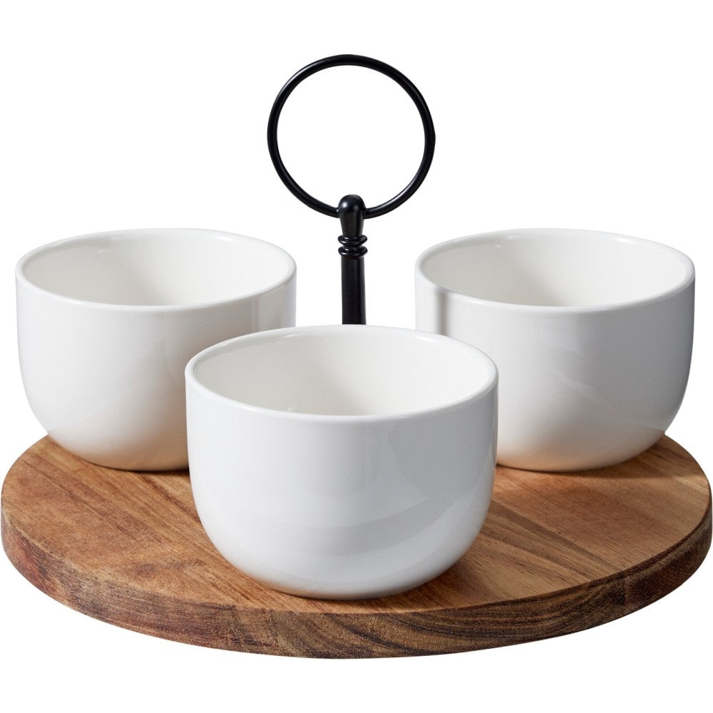Excellent Houseware Serving Set White 4-Piece 210001720 | Serving Bowls Set | Snack Tray Set | Dip Bowl Platter | Party Serving Dish Set