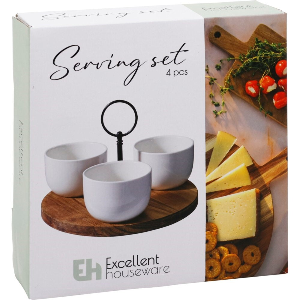 Excellent Houseware Serving Set White 4-Piece 210001720 | Serving Bowls Set | Snack Tray Set | Dip Bowl Platter | Party Serving Dish Set