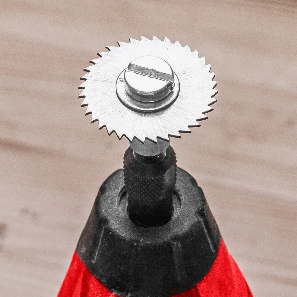 Dekton Rotary Saw Blade Kit with Mandrel Chrome Finish Pack of 6 DT80503 | High Speed Steel Blade and Mandrel | Compatible with Rotary Tools | 20000 RPM | Mini Circular Saw Blade | Rotary Tool Accessories | Saw Blade Kit | HSS Saw Blade | Cutting Disc