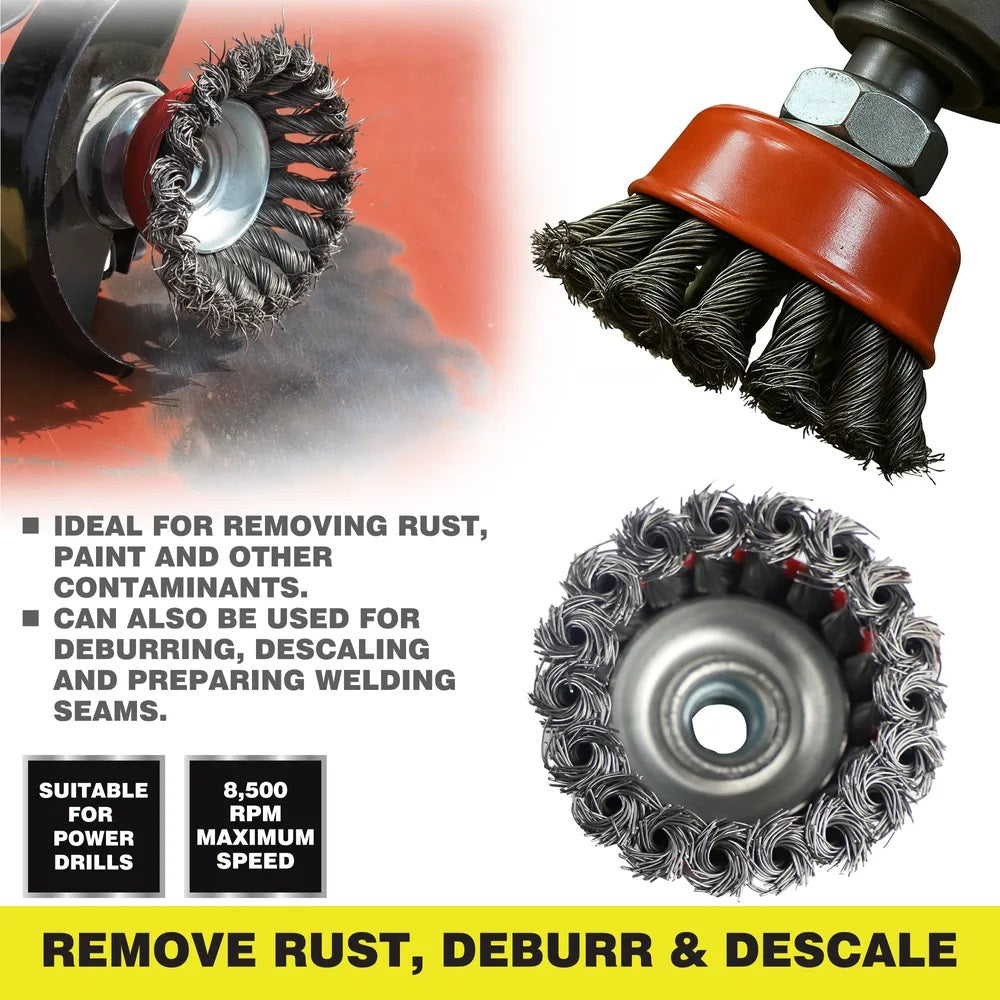 Dekton Professional Twist Knot Wire Cup Brush M14 Red 75mm DT80517 | Heavy Duty Steel Wire Brush | For Angle Grinder | Rust Paint Removal | Deburr | Descaling Tool | Maximum 12500 RPM Speed | For Prepairing Welding Seams | Metal Fabrication Tool | Abrasive Brush Tool | Power Tool Accessories