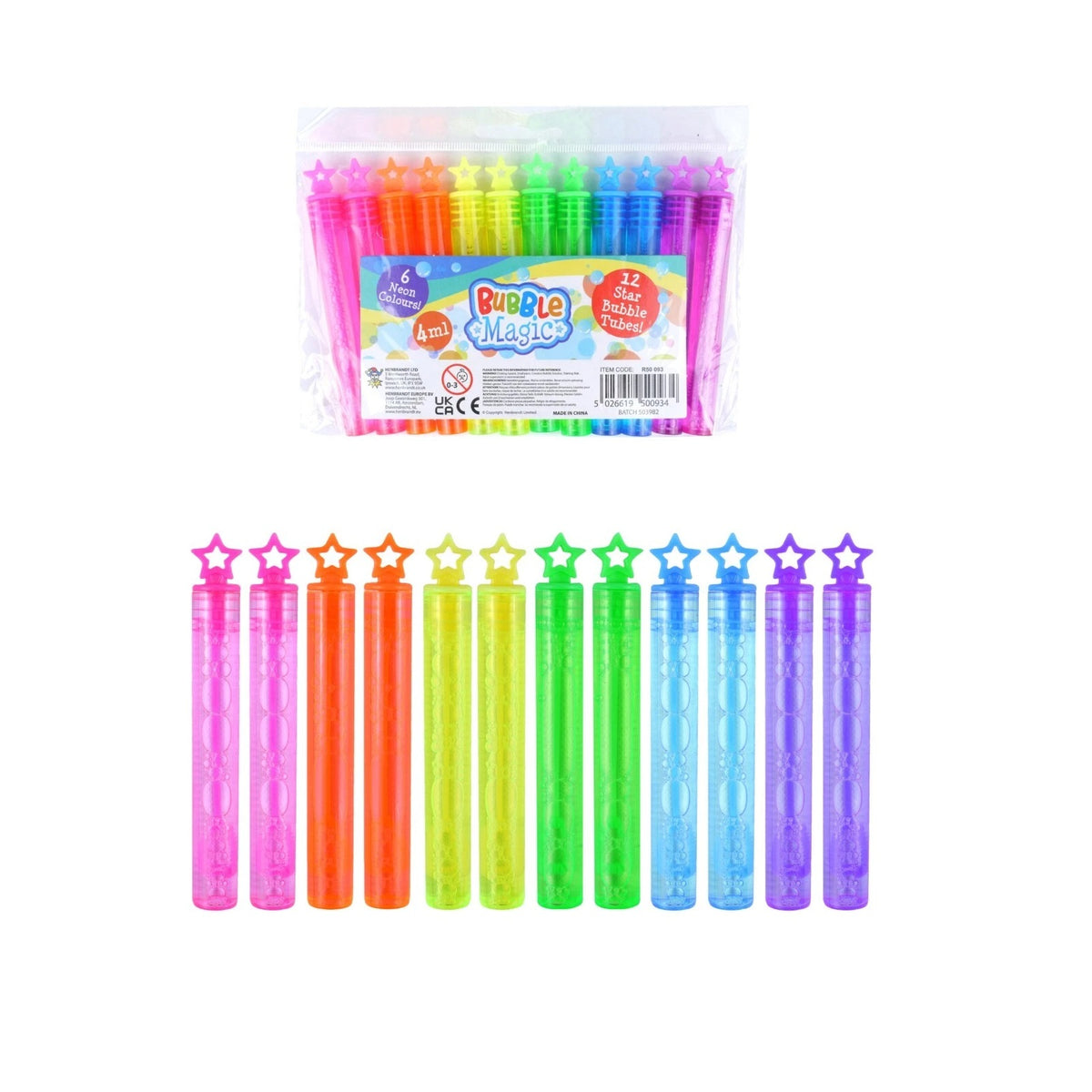 Henbrandt Bubble Magic Tube Assorted Colours 4ml Pack of 12 R50093 | 6 Neon Colours