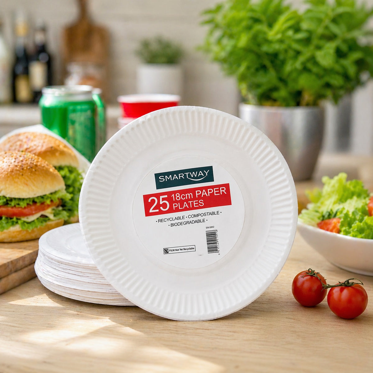 Smartway Paper Plates White 18cm Pack of 25 SM3002 | Recyclable | Compostable | Biodegradable