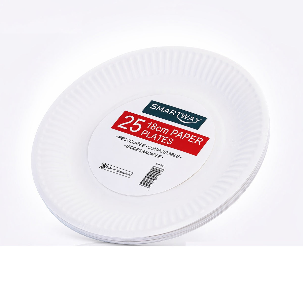 Smartway Paper Plates White 18cm Pack of 25 SM3002 | Recyclable | Compostable | Biodegradable