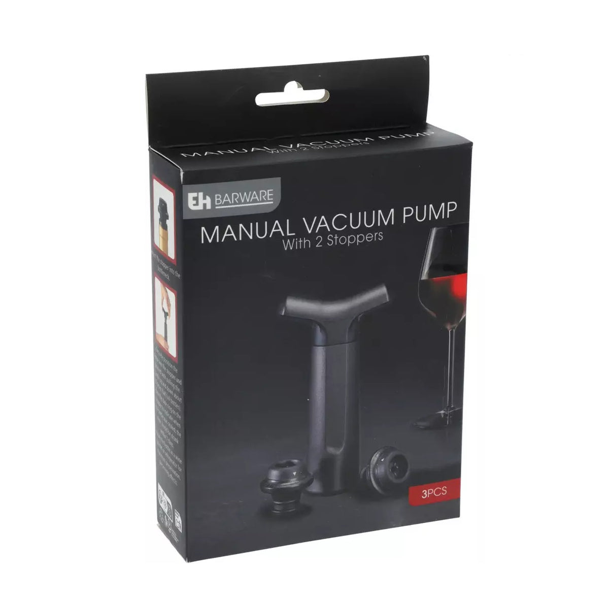 Excellent Houseware Barware Manual Wine Vacuum Pump Black Pack of 3 170492350 | With 2 Stoppers | Bottle Sealer Preserver | Keeps Wine Fresh Longer | Airtight Seal Saver | Wine Accessory | Kitchen Bar Tool | Home Bar Accessories | Wine Gift Set | Wine