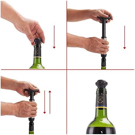 Excellent Houseware Barware Manual Wine Vacuum Pump Black Pack of 3 170492350 | With 2 Stoppers | Bottle Sealer Preserver | Keeps Wine Fresh Longer | Airtight Seal Saver | Wine Accessory | Kitchen Bar Tool | Home Bar Accessories | Wine Gift Set | Wine