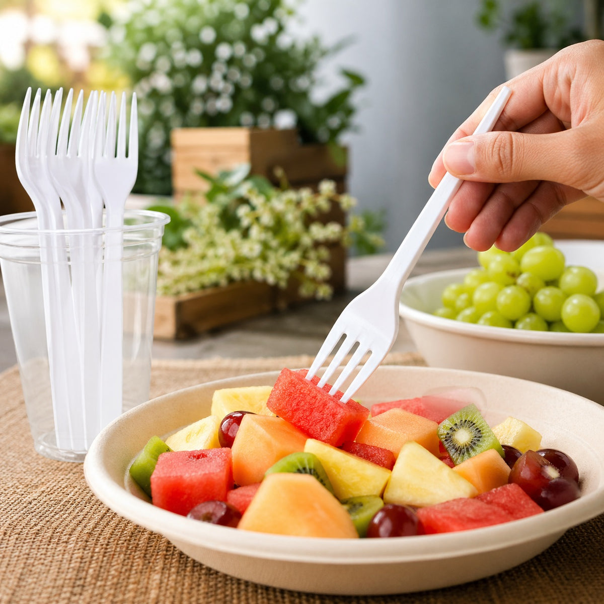 Smartway Plastic Forks White Pack of 50 SM3007 | Reusable | Recyclable | Practical