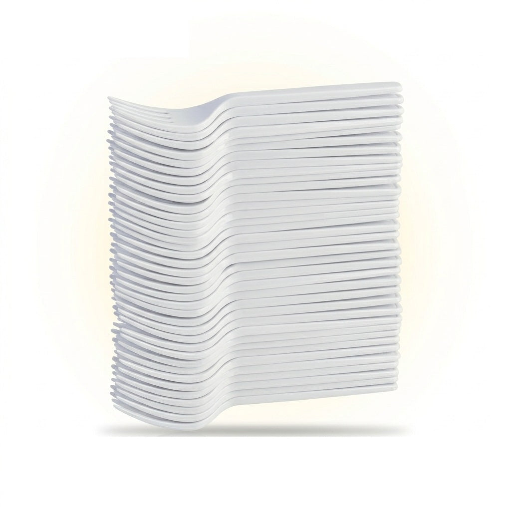 Smartway Plastic Forks White Pack of 50 SM3007 | Reusable | Recyclable | Practical