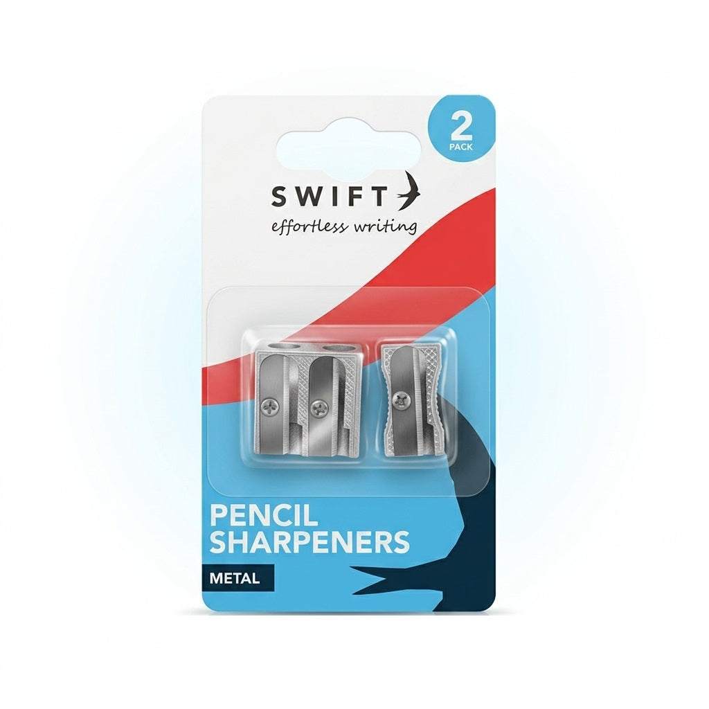 Swift Metal Pencil Sharpeners Silver Pack of 2 P3116 | Double Sharpener | Single Blade Sharpener