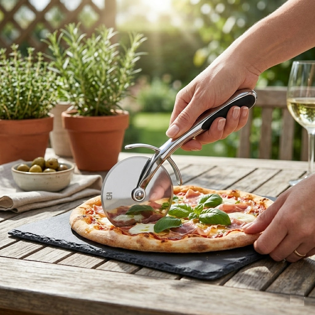 Excellent Houseware Heavy Duty Pizza Cutter Chrome 18cm CY5657930 | Stainless Steel Pizza Slicer | Pizza Cutting Tool