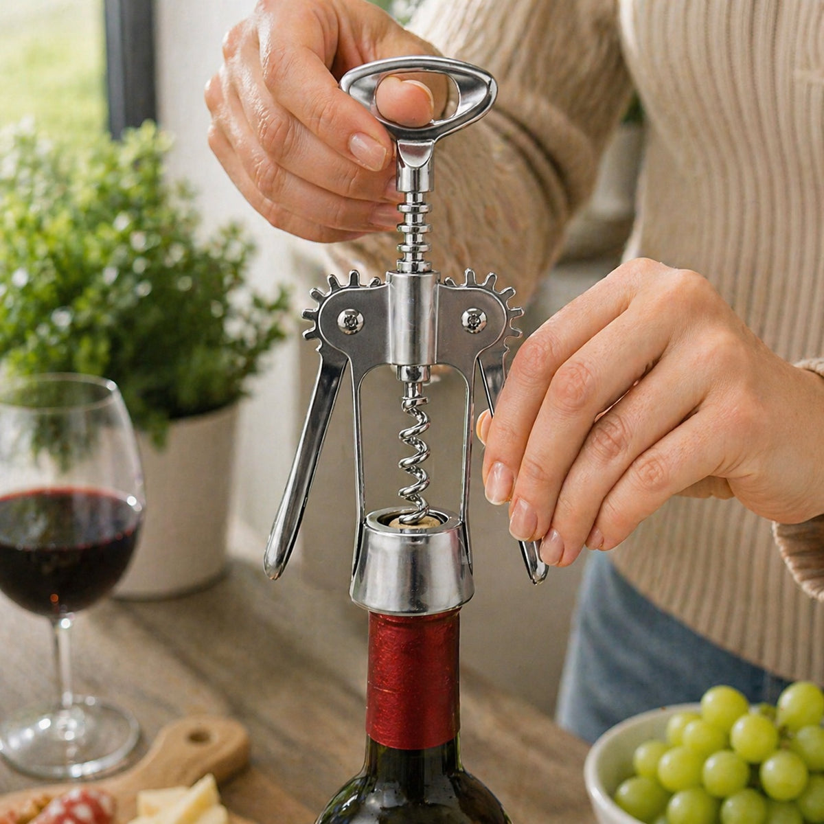 Excellent Houseware Corkscrew Chrome 17.5cm CY5658000 | Wine Bottle Opener | Bottle Cork Remover | Waiters Friend | Kitchen Bar Tool
