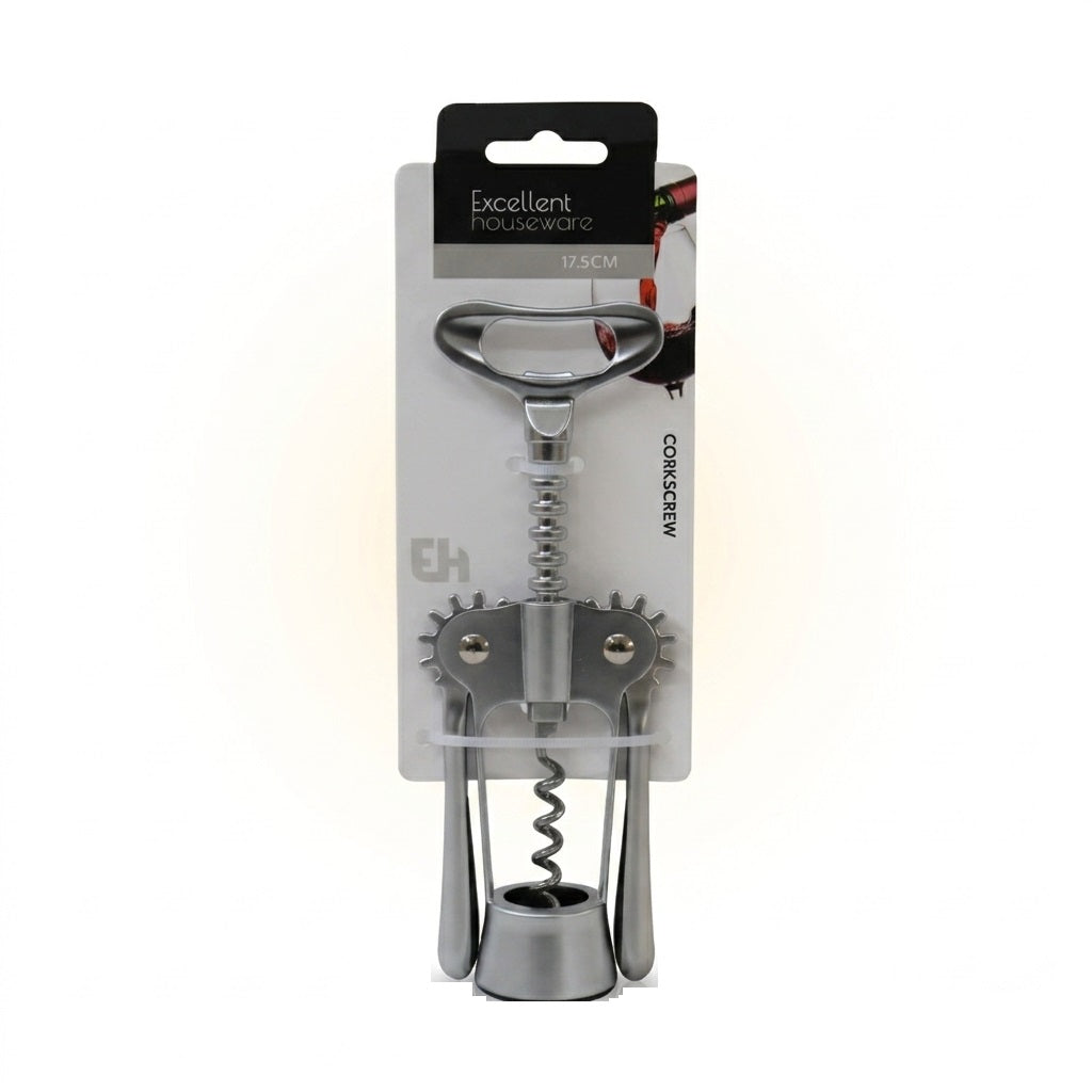 Excellent Houseware Corkscrew Chrome 17.5cm CY5658000 | Wine Bottle Opener | Bottle Cork Remover | Waiters Friend | Kitchen Bar Tool