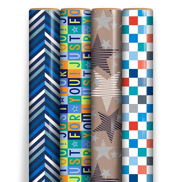 Clairefontaine Eurowrap Recyclable Male Gift Wrap Roll Assorted Colours 3Mtr x 70cm Pack of 1 37097-GWC | Eco-Friendly Wrapping Paper | FSC Certified Recycled Paper | For Birthdays-Holidays and Special Occasions | Decorative Wrap | Present Wrap