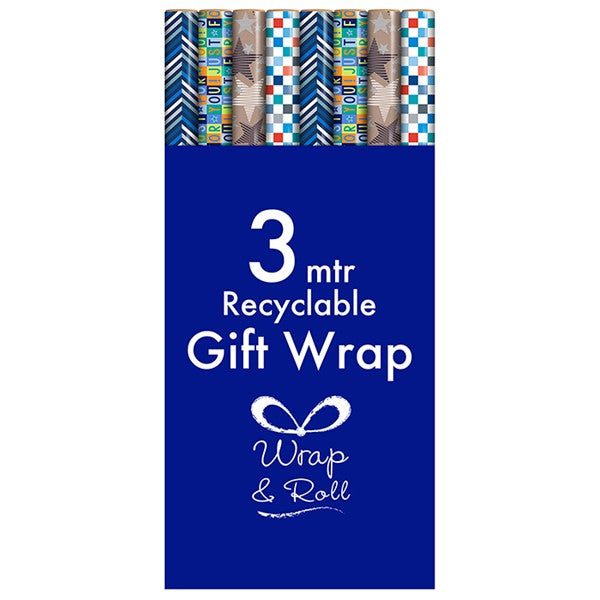 Clairefontaine Eurowrap Recyclable Male Gift Wrap Roll Assorted Colours 3Mtr x 70cm Pack of 1 37097-GWC | Eco-Friendly Wrapping Paper | FSC Certified Recycled Paper | For Birthdays-Holidays and Special Occasions | Decorative Wrap | Present Wrap