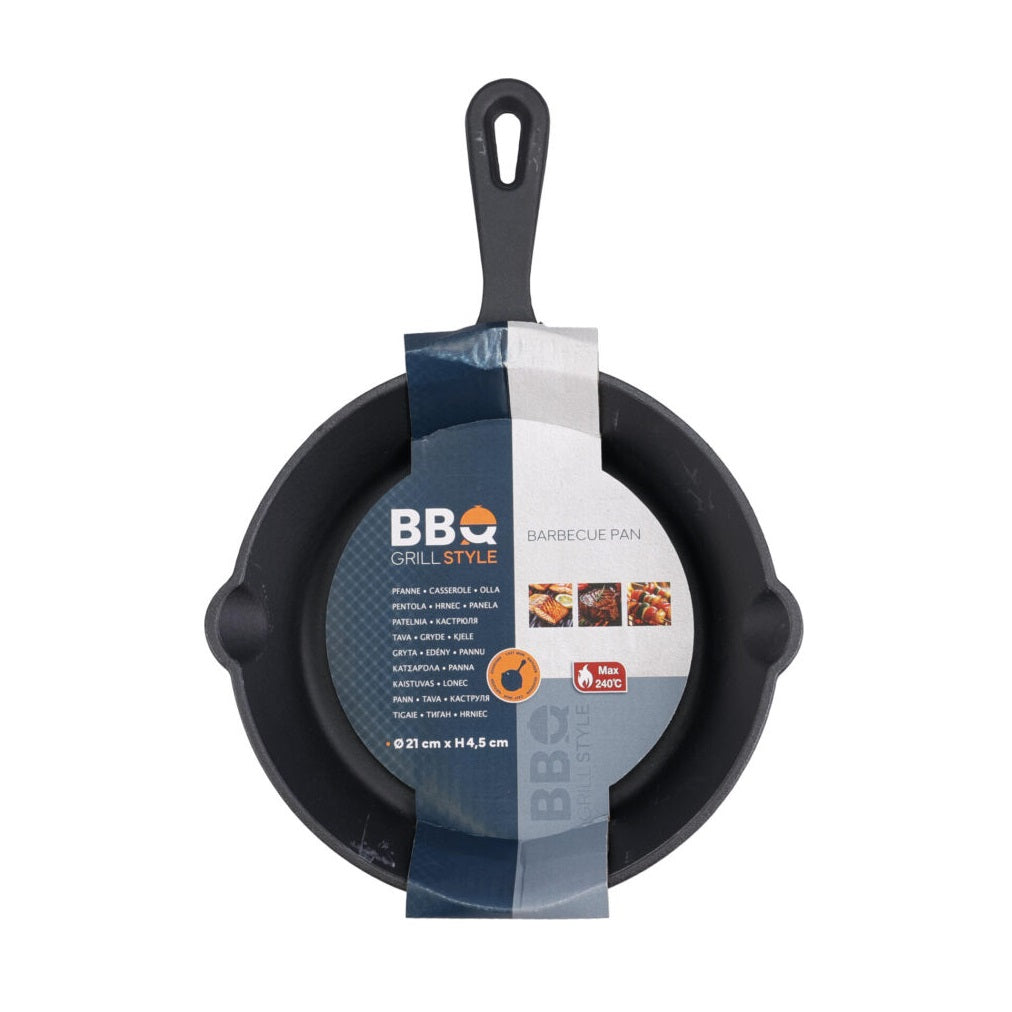 BBQ Cast Iron Grill Frying Pan Black 21cm x 4.5cm C85000320 | Heavy Duty Skillet | Even Heat Distribution | Durable Non-Stick Cooking Pan |  Ideal for Frying-Grilling and Searing | Frying Pan Skillet | Non Stick Skillet | Kitchen Cookware | Searing Pan