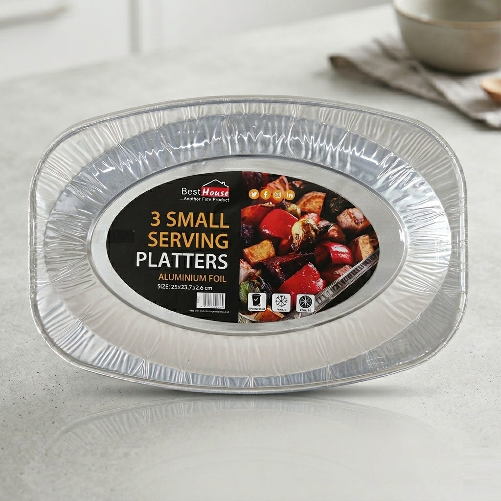 Best House Small Serving Platters Aluminium 35cm x 23.7cm x 2.6cm Pack of 3 BB0616 | Disposable Food Trays | Party Serving Platter | Foil Oven Safe Tray | Fridge and Freezer Safe | Catering Buffet Use