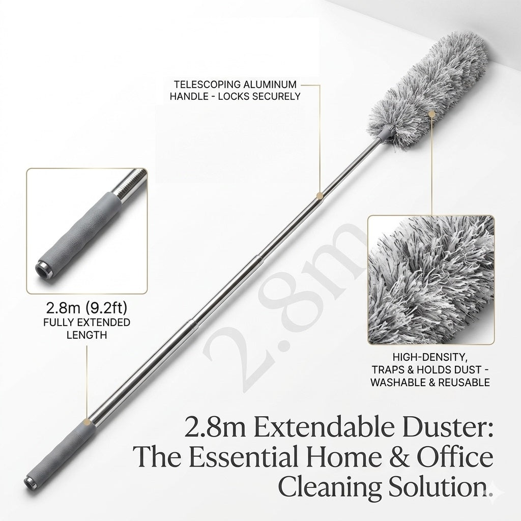 Extendable Microfiber Feather Duster with Telescopic Long Handle Grey 2.8Mtr AG050B | Cleaning Brush | Flexible Head | For High Ceiling Fans | Shelves and Corners | Home and Office Cleaning Tool | Dust Cleaning Tool | Home Cleaning Supplies | Household