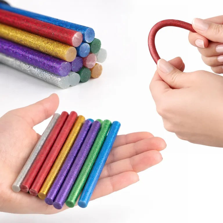 Dekton Colour Glitter Glue Sticks Multicolour 7.2mm x 100mm Pack of 12 DT60885 | Mixed Colours | Hot Melt Adhesive for Glue Guns | Craft DIY Art Supplies | Strong Bond | Multi Purpose Sticks | Quick Drying | For Metal | Plastic | Fabric | Wood and More