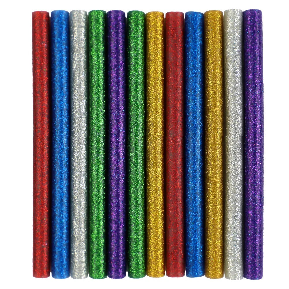 Dekton Colour Glitter Glue Sticks Multicolour 7.2mm x 100mm Pack of 12 DT60885 | Mixed Colours | Hot Melt Adhesive for Glue Guns | Craft DIY Art Supplies | Strong Bond | Multi Purpose Sticks | Quick Drying | For Metal | Plastic | Fabric | Wood and More