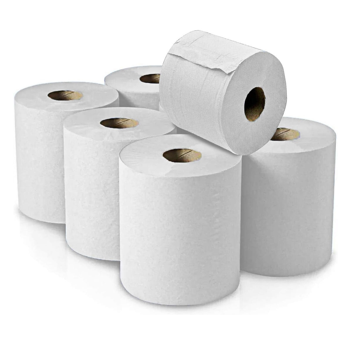 Swift Centrefeed 2 Ply Paper Rolls White Pack of 6 SW101 | Premium Flat Sheet | 100 Percent Recycled Tissue | Strong Absorbent | Wiping Paper | For Kitchens Workshops and Commercial Use | Recycled Paper Towels | Cleaning Paper | Multipurpose Paper Towels