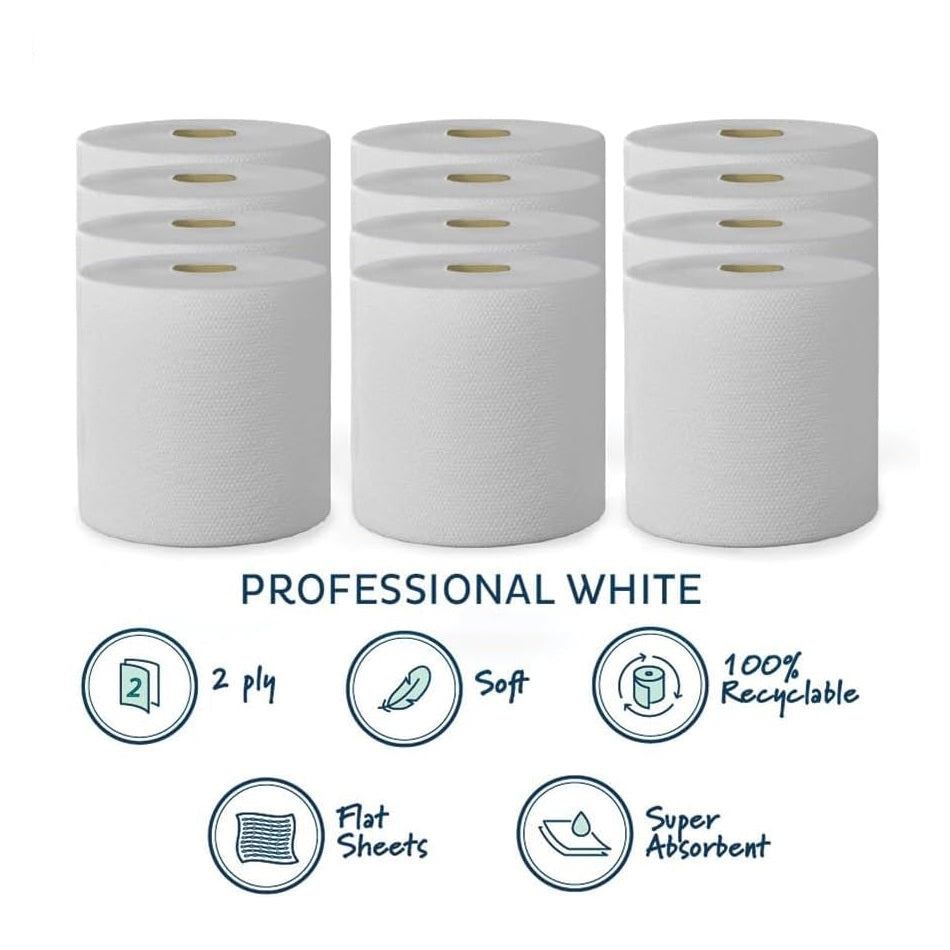 Swift Centrefeed 2 Ply Paper Rolls White Pack of 6 SW101 | Premium Flat Sheet | 100 Percent Recycled Tissue | Strong Absorbent | Wiping Paper | For Kitchens Workshops and Commercial Use | Recycled Paper Towels | Cleaning Paper | Multipurpose Paper Towels
