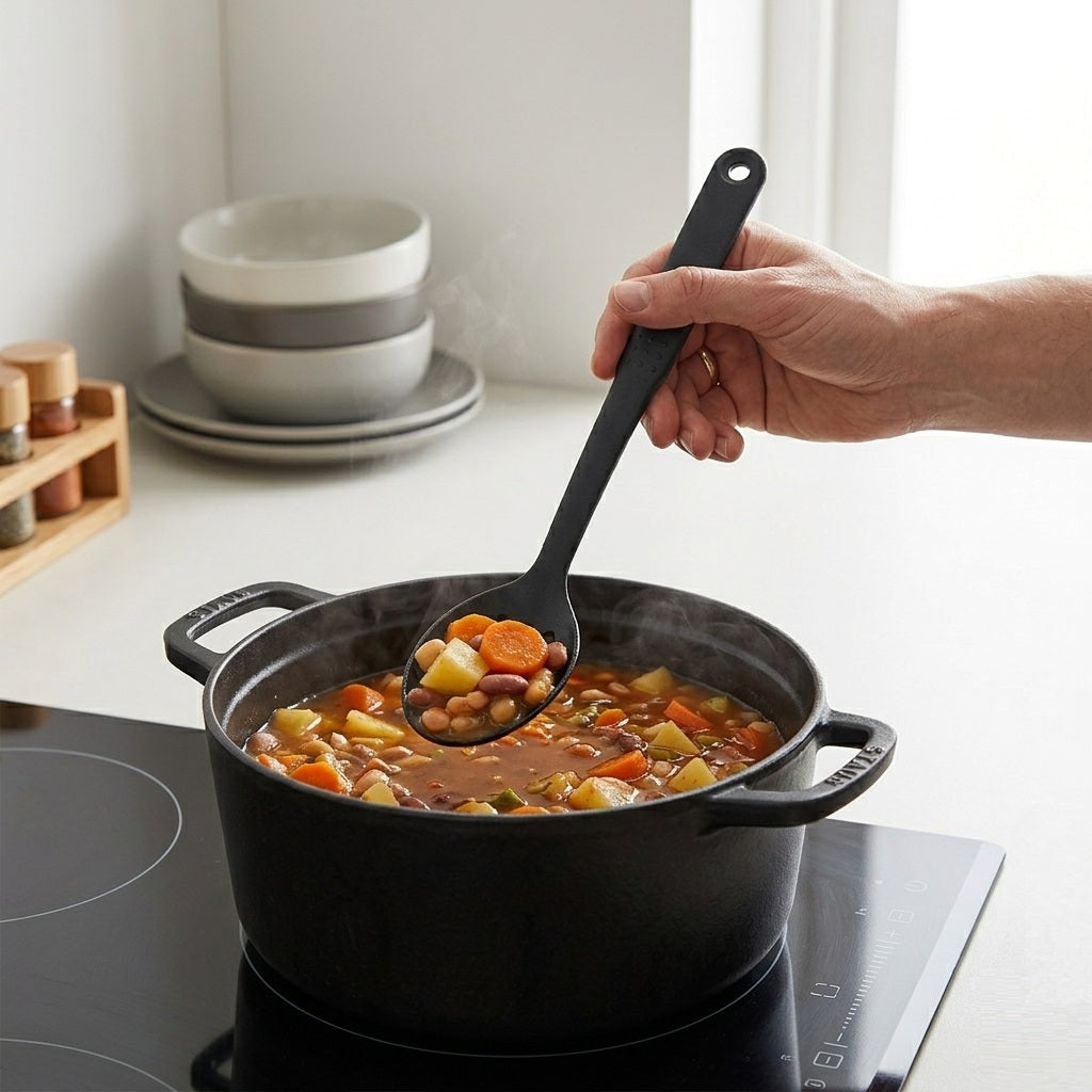 Pendeford Creative Kitchen Slotted Spoon Black CK1007 | Heat Resistant to 210 Degree Celsius Cooking Spoon | Durable Kitchen Utensil | Non Scratch Spoon for Non Stick Cookware | Easy Clean Serving Spoon | Everyday Cooking Too | Lightweight Ergonomic Kitchen Utensil